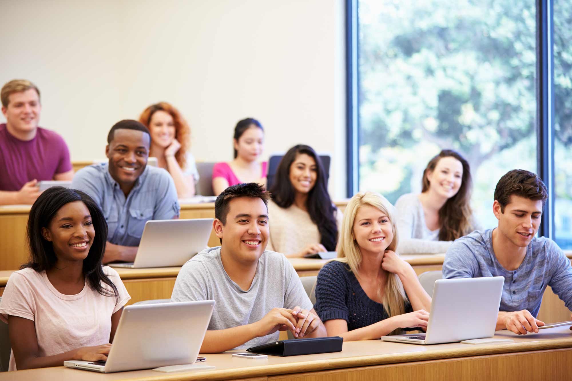 University students in a lecture hall during a lecture